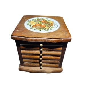 Goodwood Vintage Wood Cork Coasters Fruit Flowers 6 Coaster Set Mid Century